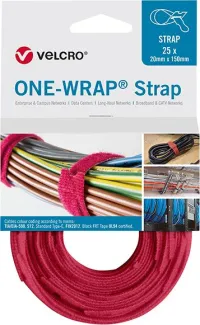 Legături de cablu VELCRO One Wrap Strap 20 x 200 mm, roșu, 25 buc