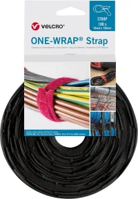 Legături de cablu VELCRO One Wrap Strap 20 x 330 mm, negru, 100 buc